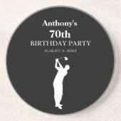 70e verjaardag Party Golfer Black Par Zeventigste Zandsteen Onderzetter (Voorkant)