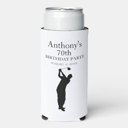 70e Verjaardag Party Golfer Elegant Par Zeventigst Seltzer Blikjeskoeler (Seltzer Voorkant)