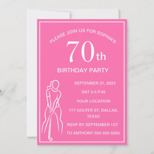 70e verjaardag Party Golfer Pink Ladies Golf Par Kaart (Voorkant)
