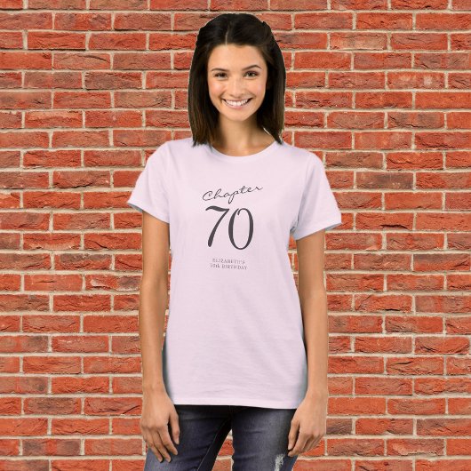 70e verjaardag Party grijs script roze T-shirt