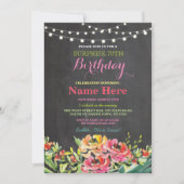 70e Verjaardag Party Krijtbord Bloemen Roze Uitnod Kaart (Voorkant)