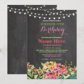 70e Verjaardag Party Krijtbord Bloemen Roze Uitnod Kaart (Voorkant / Achterkant)