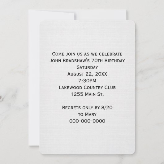 70e verjaardag Party Magazine Hoesje Uitnodiging (Achterkant)