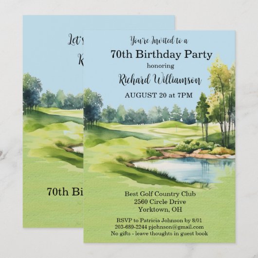 70e verjaardag Party Mannen Golf Theme Party Kaart (Voorkant / Achterkant)