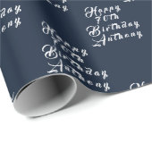 70e verjaardag Party naam blauw Modern patroon Cadeaupapier (Rol Hoek)