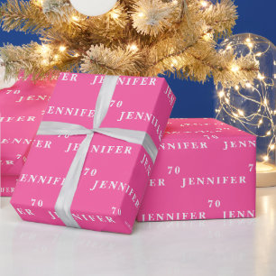 70e verjaardag Party Naam Hot Pink Modern Patroon Cadeaupapier