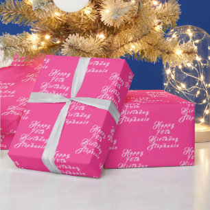 70e verjaardag Party Naam Hot Pink Modern Patroon Cadeaupapier