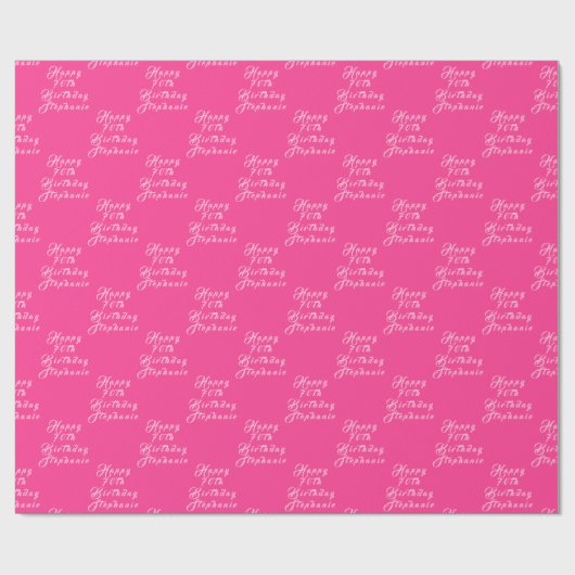70e verjaardag Party Naam Hot Pink Modern Patroon Cadeaupapier (Vlak)