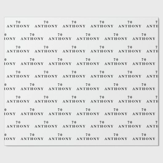 70e verjaardag Party Naam Zwart Modern Patroon Cadeaupapier (Vlak)