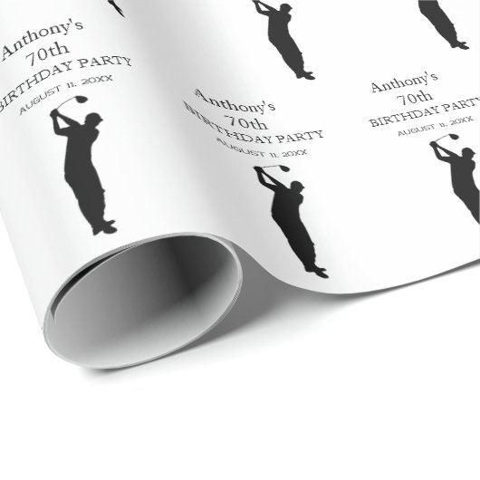 70e verjaardag Party Naam Zwart Modern Patroon Cadeaupapier (Rol Hoek)