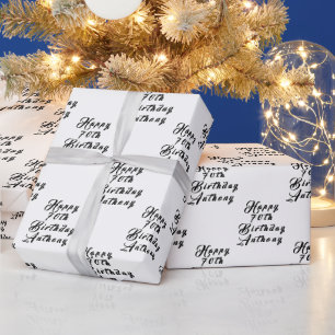 70e verjaardag Party Naam Zwart Modern Patroon Cadeaupapier