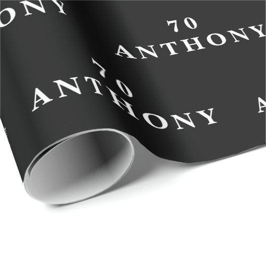 70e verjaardag Party Naam Zwart Modern Patroon Cadeaupapier (Rol Hoek)