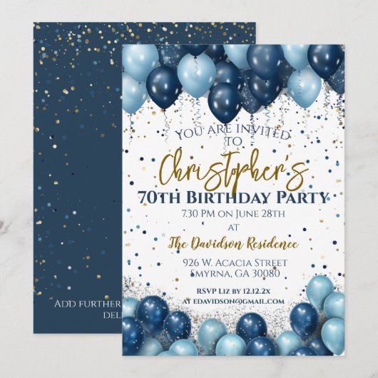 70e verjaardag Party Navy Ballonnen Kaart (Voorkant / Achterkant)