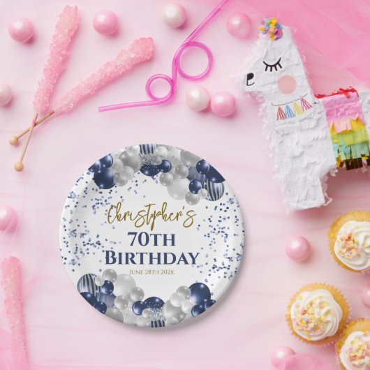 70e verjaardag Party Navy Ballonnen Papieren Bordje (Feest)