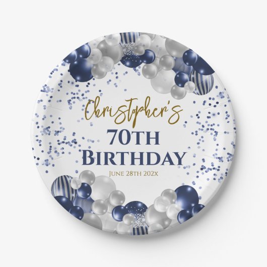 70e verjaardag Party Navy Ballonnen Papieren Bordje (Voorkant)