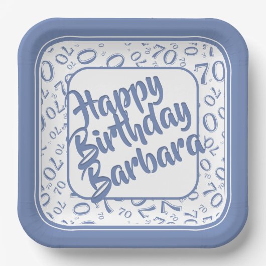 70e verjaardag Party Nummer Patroon Blauw Wit Papieren Bordje (Voorkant)