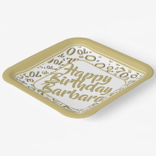 70e verjaardag Party Nummer Patroon Goud Wit Papieren Bordje (Gebogen)