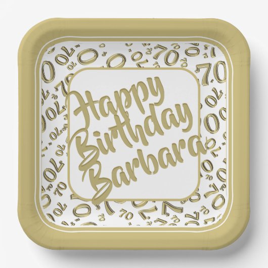 70e verjaardag Party Nummer Patroon Goud Wit Papieren Bordje (Voorkant)