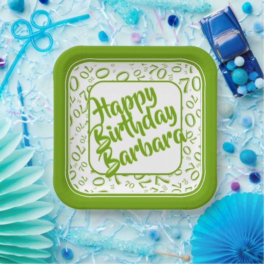 70e verjaardag Party Nummer Patroon Groen Wit Papieren Bordje (Feest)