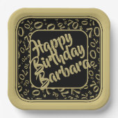 70e verjaardag Party Nummer Patroon Zwart Goud Papieren Bordje (Voorkant)
