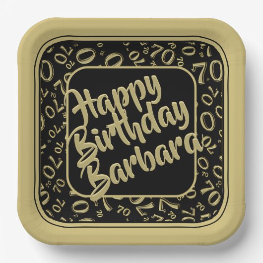 70e verjaardag Party Nummer Patroon Zwart Goud Papieren Bordje (Voorkant)