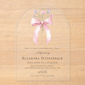 70e Verjaardag Party Pink Bow Wildflower Arch Acryl Uitnodigingen (Voorkant)