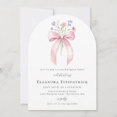 70e Verjaardag Party Pink Bow Wildflower Arch Kaart (Voorkant)