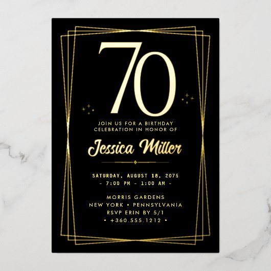 70e Verjaardag Party Roos Gold Foil Invitation Folie Uitnodiging (Voorkant)