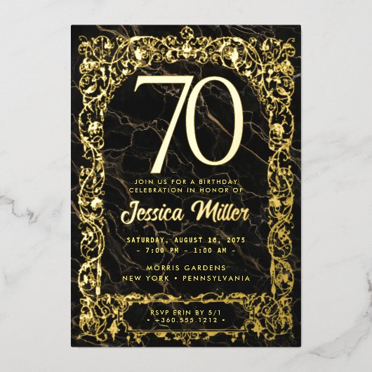 70e Verjaardag Party Roos Gold Foil Invitation Folie Uitnodiging (Voorkant)