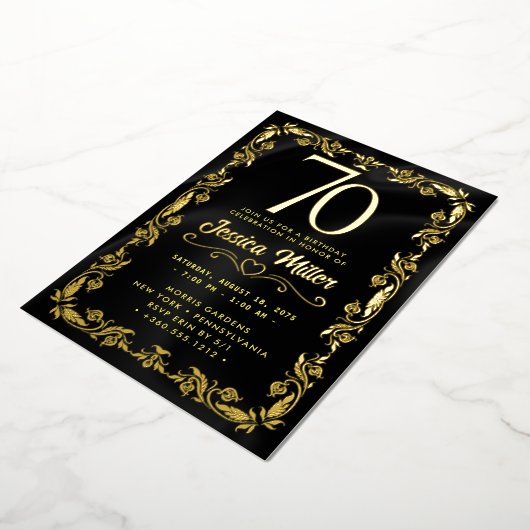 70e Verjaardag Party Roos Gold Foil Invitation Folie Uitnodiging (Gedraaid)