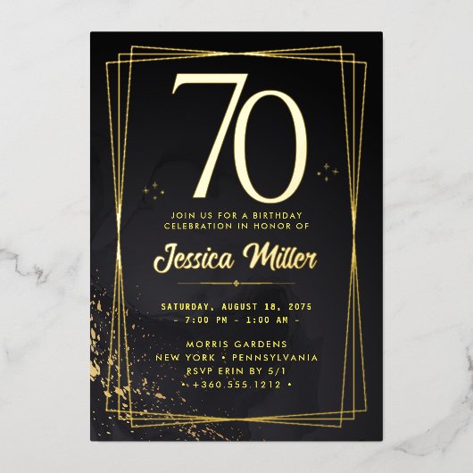 70e Verjaardag Party Roos Gold Foil Invitation Folie Uitnodiging (Voorkant)