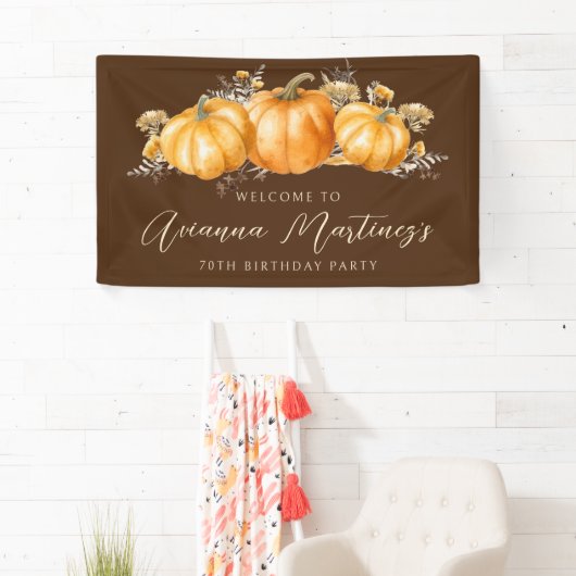 70e Verjaardag Party Rustic Boho Herfst Pompoen Spandoek (Insitu)
