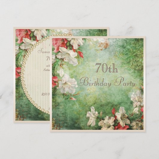 70e Verjaardag Party Shabby Chic Hibiscus Bloemen Kaart (Voorkant / Achterkant)