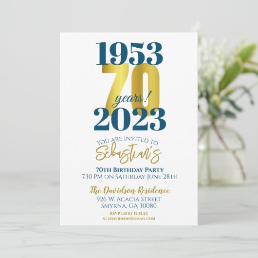 70e verjaardag Party Typografie Datum Kaart (Staand voorkant)