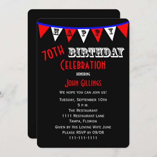 70e verjaardag Party Uitnodiging Bunting (Voorkant / Achterkant)