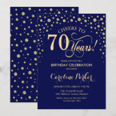 70e verjaardag Party uitnodiging - Gold Navy Blue (Voorkant / Achterkant)