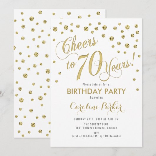 70e verjaardag Party uitnodiging - Goud Wit (Voorkant / Achterkant)