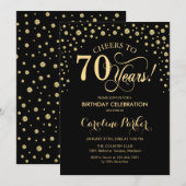 70e verjaardag Party uitnodiging - Goud Zwart (Voorkant / Achterkant)