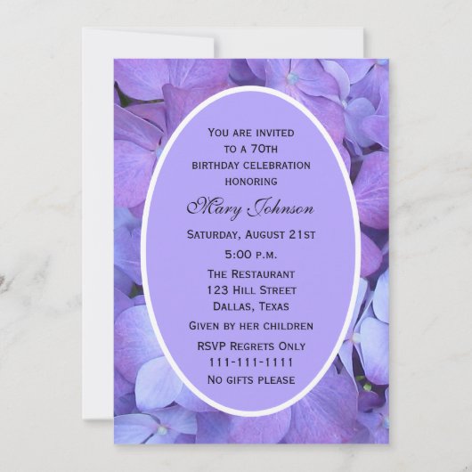 70e verjaardag Party uitnodiging Hydrangea (Voorkant)