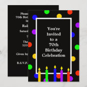 70e verjaardag Party uitnodiging kleurrijke kaarse (Voorkant / Achterkant)