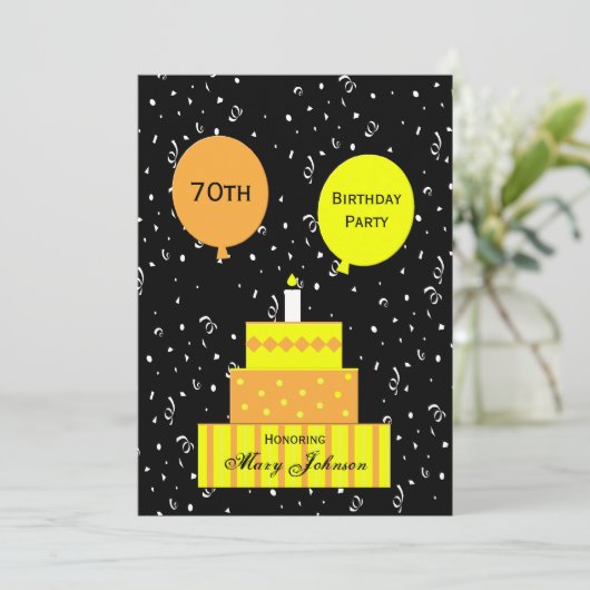 70e verjaardag Party Uitnodiging Plezier 70e taart (Staand voorkant)