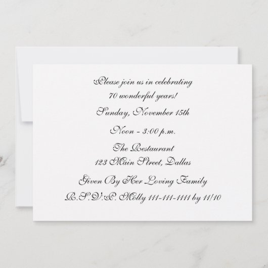 70e verjaardag Party uitnodiging Prachtige bloemen (Achterkant)