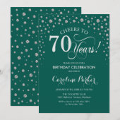 70e verjaardag Party uitnodiging - Zilver Groen (Voorkant / Achterkant)