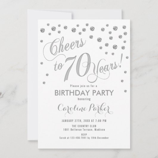70e verjaardag Party uitnodiging - Zilver Wit (Voorkant)