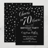 70e verjaardag Party uitnodiging - Zilver Zwart (Voorkant / Achterkant)