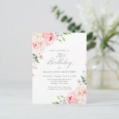 70e Verjaardag Party Vrouwelijke Roze Bloemen Invi Uitnodiging Briefkaart (Staand voorkant)