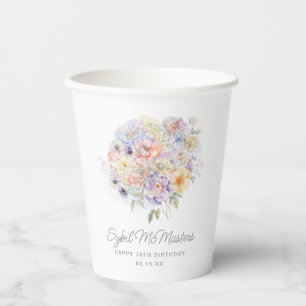 70e Verjaardag Party Waterverf Bloemen Custom Papieren Bekers