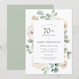 70e Verjaardag Party White Rose Bloemen Kaart