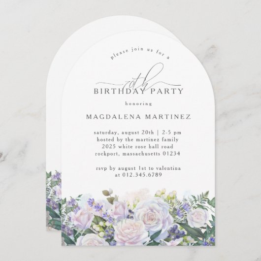 70e Verjaardag Party Witte Roos Blauwe Bloemen Kaart (Voorkant / Achterkant)