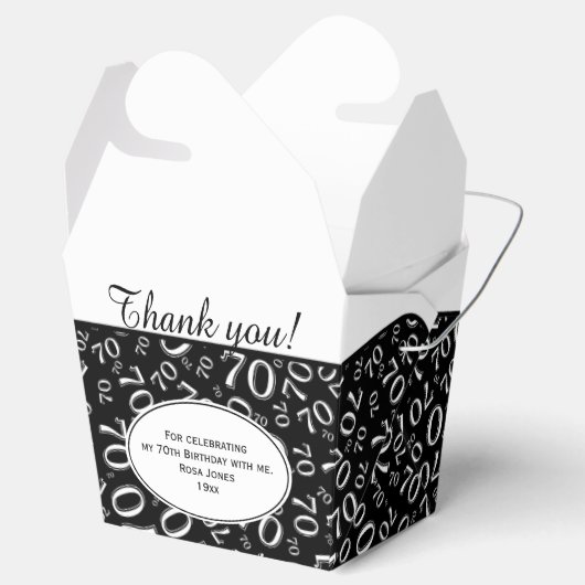 70e Verjaardag Party Zwart/Wit Getal Patroon Bedankdoosjes (Geopend)